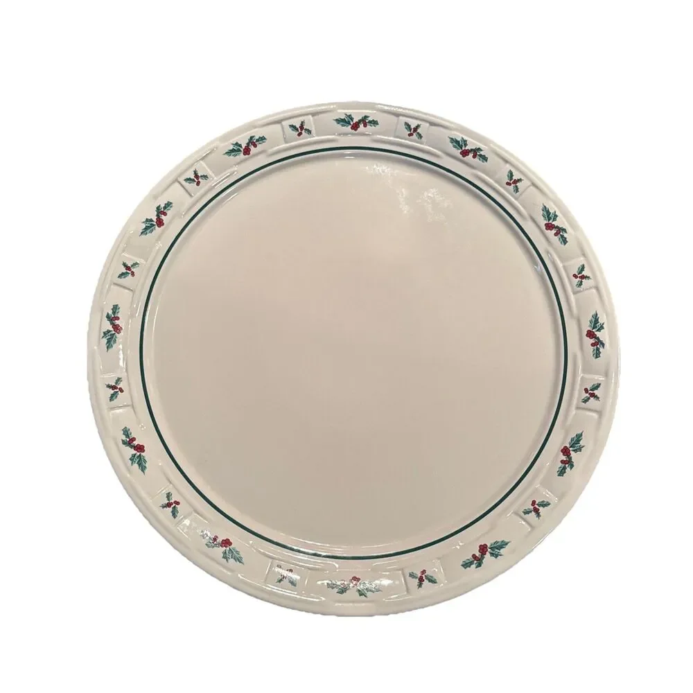 Longaberger Pottery Serving / Chop Platter Holly Berry Christmas 14